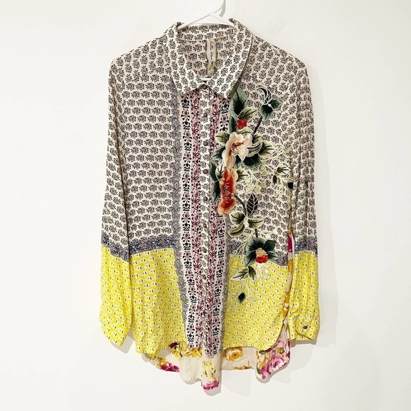 Aratta Tops - Aratta Silent Journey Anthropologie Embroidered Floral Collar Button Down Blouse